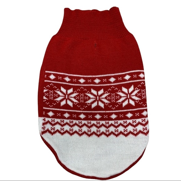 𝅺SMALL breed dog red white snowflake knit turtleneck sweater size large - Picture 1 of 6